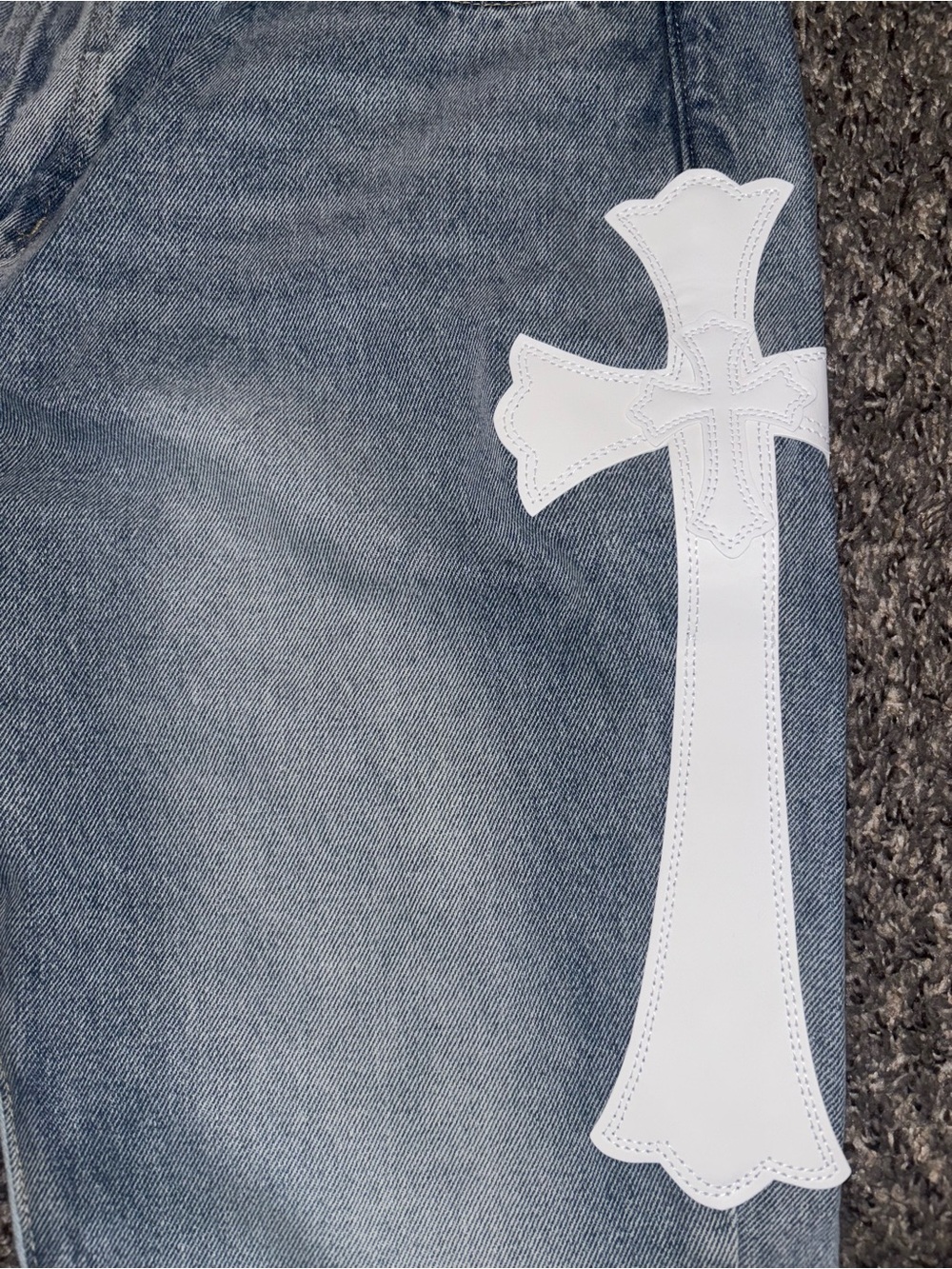 Gallery Dept Light Blue Flare Jeans with White Cross Details - Picture 4 of 10
